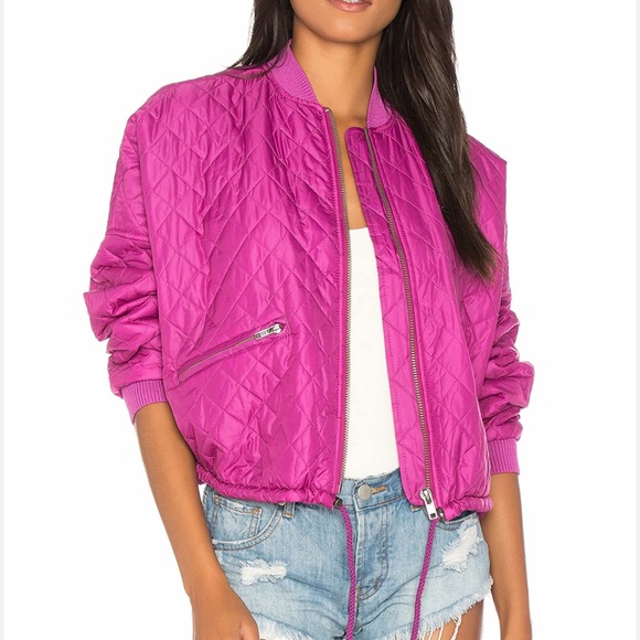 Free People Jackets & Blazers - Free People Easy Quilted Bomber Jacket S Pink Puff Dolman Sleeve Full Zip
